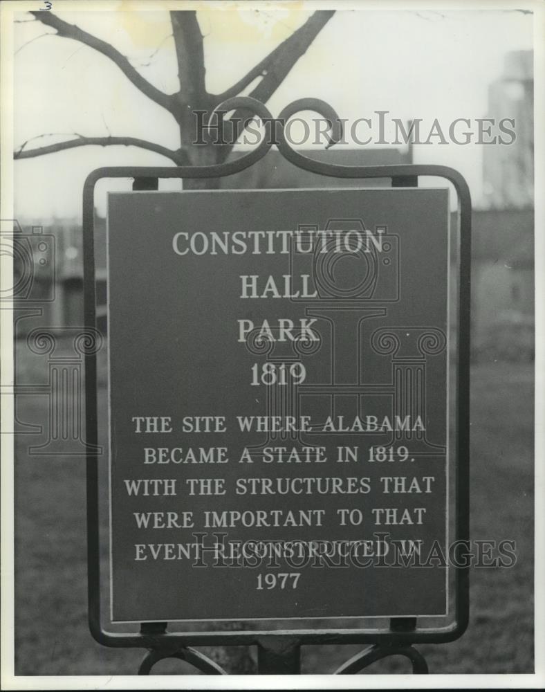 1981 Press Photo Sign at Constitution Hall Park, Huntsville, Alabama - abna13783 - Historic Images
