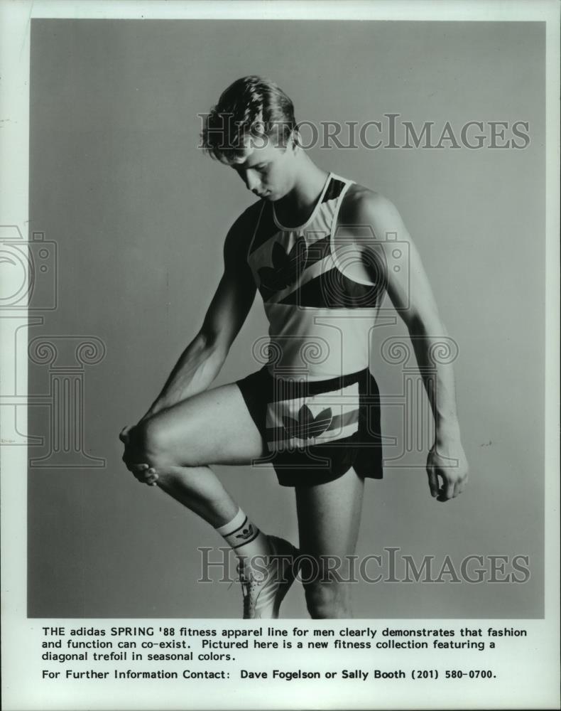 1987 Press Photo Fitness collection from Adidas Spring '88 apparel line for men. - Historic Images