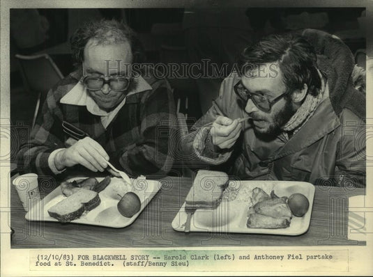 1983 Press Photo Harold Clark and Anthony Fiel at St. Benedict the Moor Church. - Historic Images
