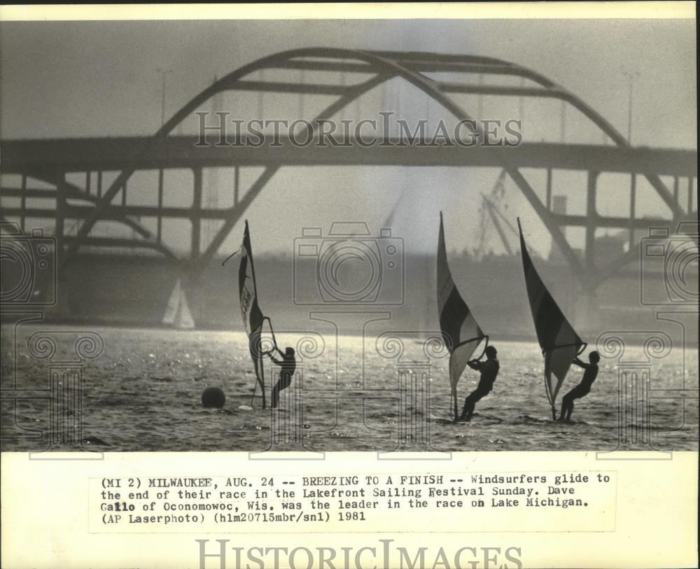 1981 Press Photo Windsurfers race at Milwaukee Lakefront Sailing Festival - Historic Images