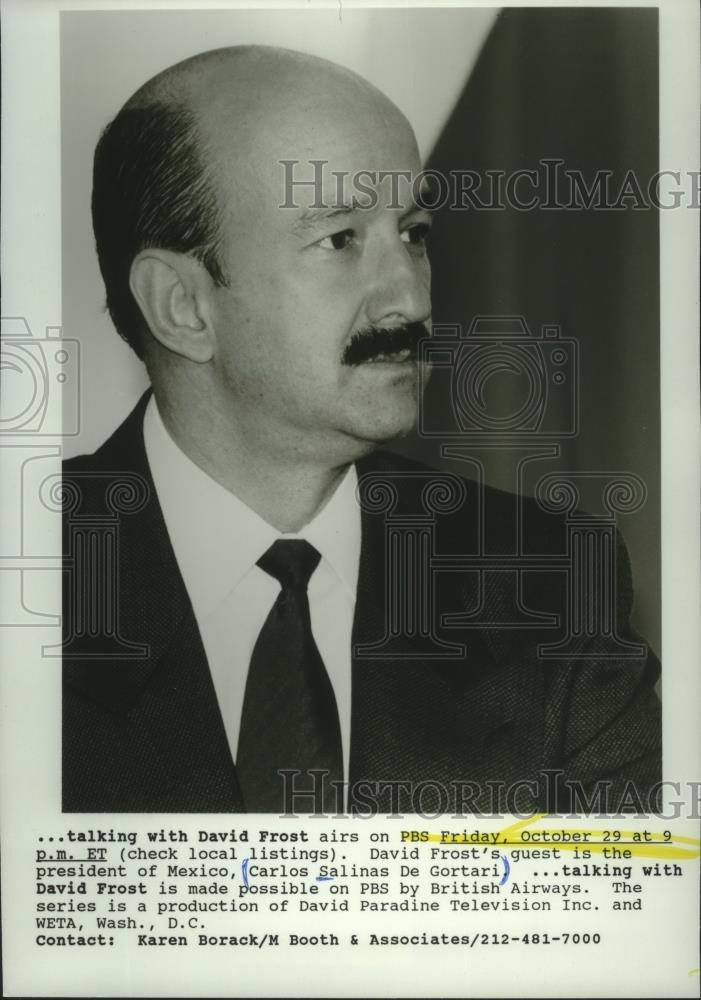 Press Photo Carlos Salinas De Gortari On &quot;Talking With David Frost&quot; - mjb88923 - Historic Images