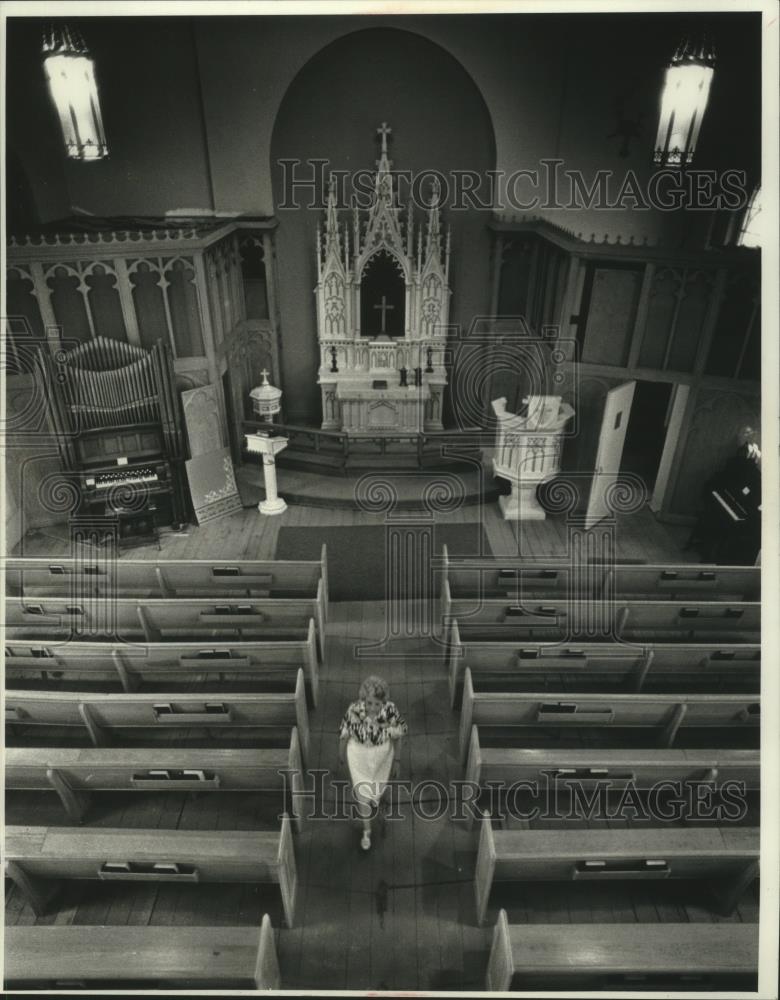 1991 Press Photo Aerial view of sanctuary, Salem Lutheran Landmark Church museum - Historic Images