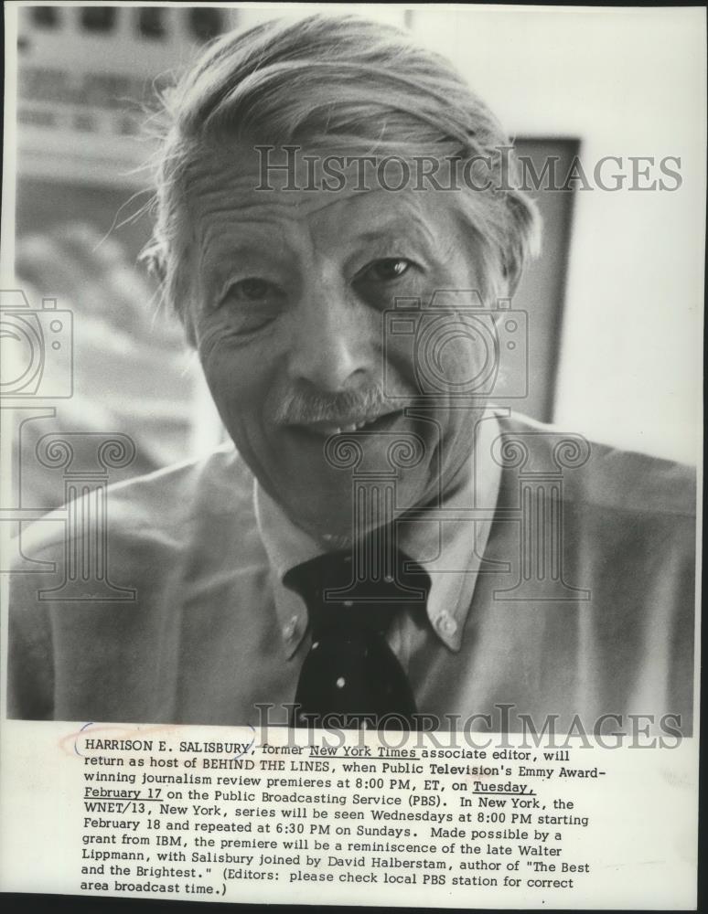 1976 Press Photo Harrison Salisbury returns as host of Behind The Lines on PBS - Historic Images