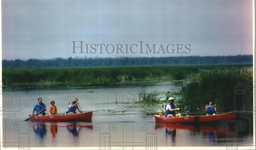 1993 Press Photo Plymouth Outdoor Skills Center Campers in Sheboygan Marsh, WI - Historic Images