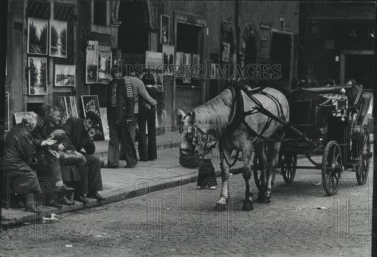 1978 Press Photo Warsaw's Old Town horse and carriage wait for tourists Poland - Historic Images
