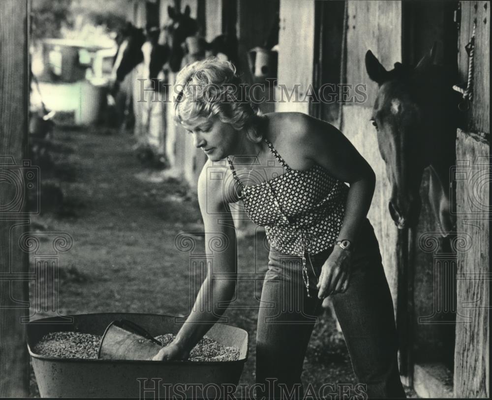 1981 Press Photo Carrie Flynn working at the polo stables Milwaukee, Wisconsin - Historic Images