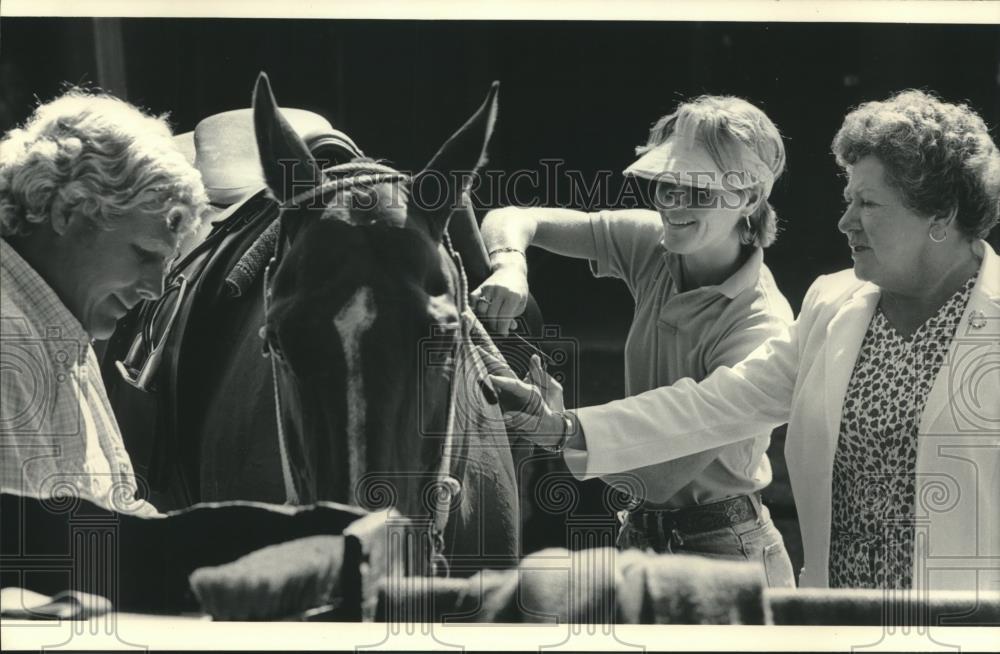 1984 Press Photo Ulhlein family caring for Jasper, one of their horses Milwaukee - Historic Images