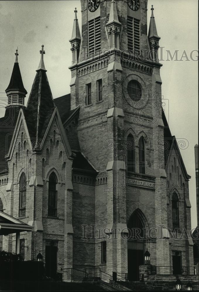 1988 Press Photo Exterior view, St. Lucas Evangelical Lutheran Church, Wisconsin - Historic Images