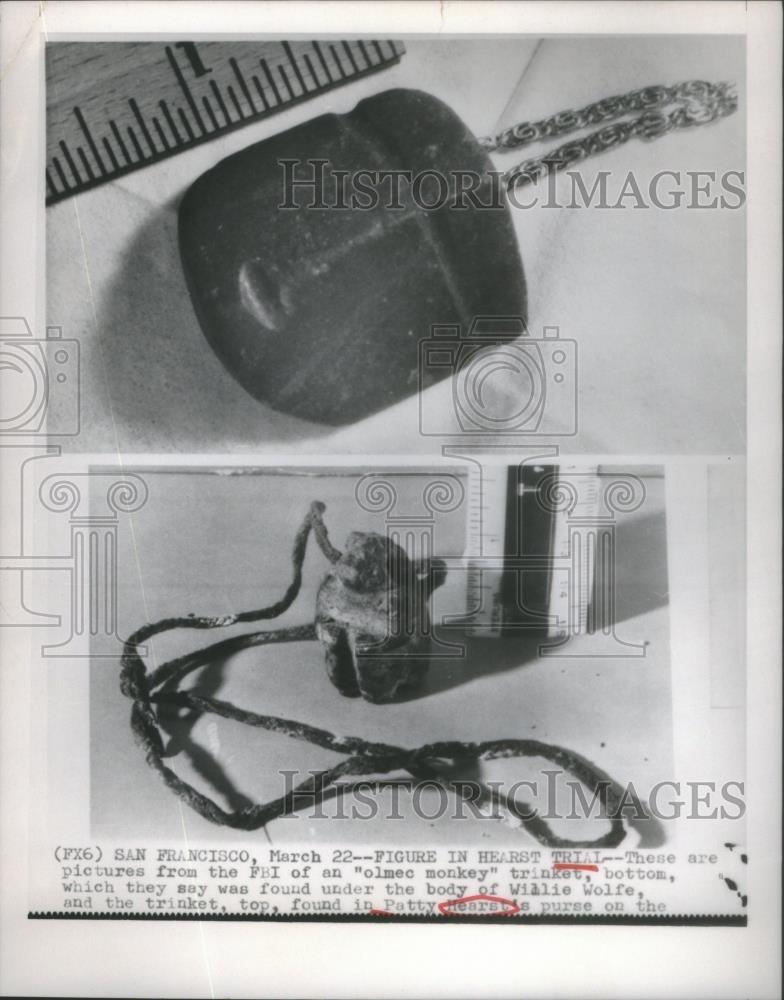 Press Photo Olmec monkey trinket,Patty Hearst trial - RSA90871 - Historic Images