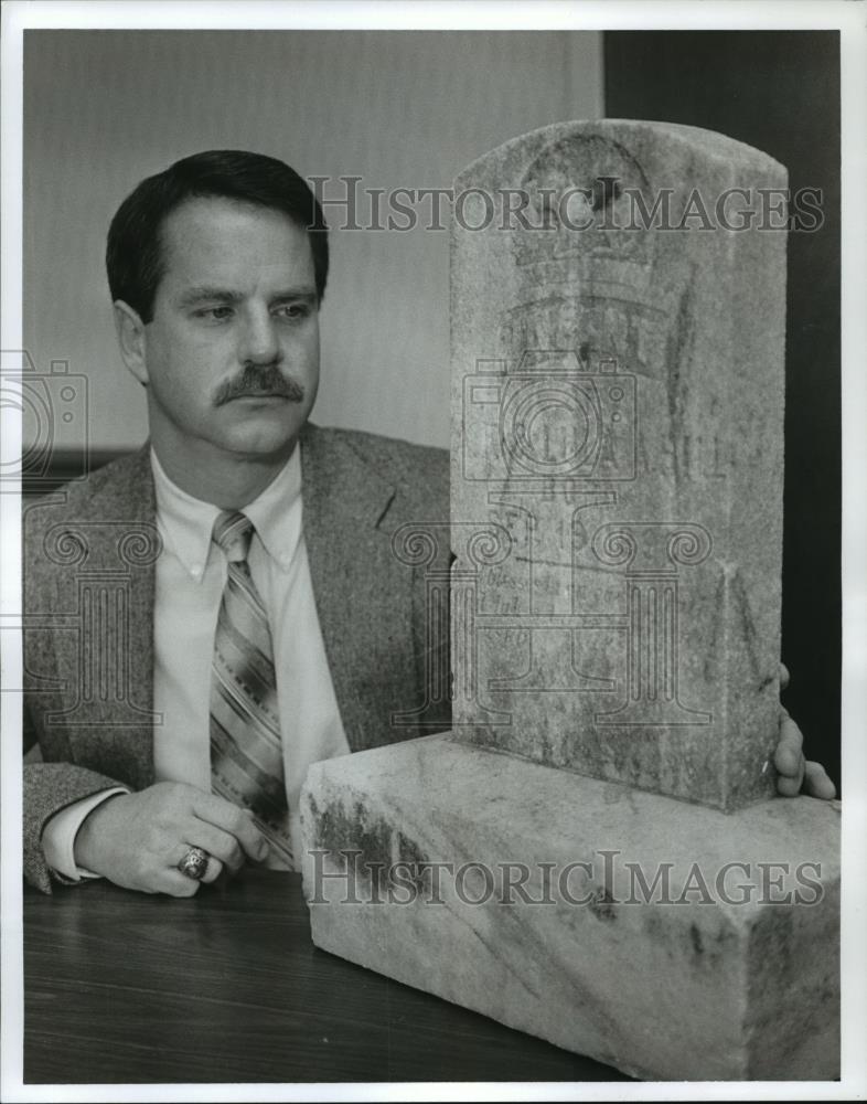 1993 Press Photo Sergeant John Tully, Homewood, With Stone Monument - abna21063 - Historic Images