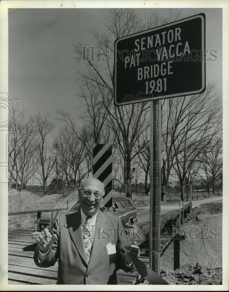 1981 Press Photo Alabama Senator Pat Vacca snips ribbon to open bridge - Historic Images