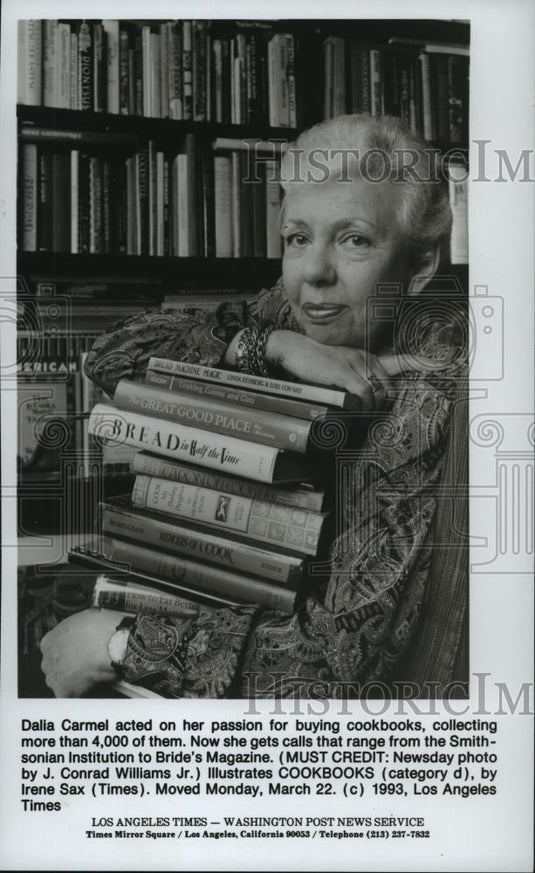 1993 Press Photo Dalia Carmel with her Cookbook Collection - abna24039 - Historic Images