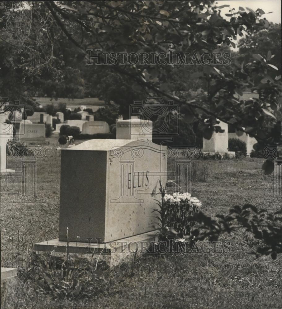 1977 Press Photo Paula Lee Ellis, Murder Victim Gravestone at Elmwood Cemetery - Historic Images