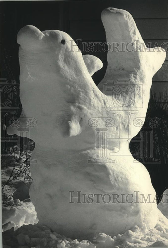 1985 Press Photo Snow Sculpture of Dolphin in Milwaukee, Wisconsin - mjc00709 - Historic Images