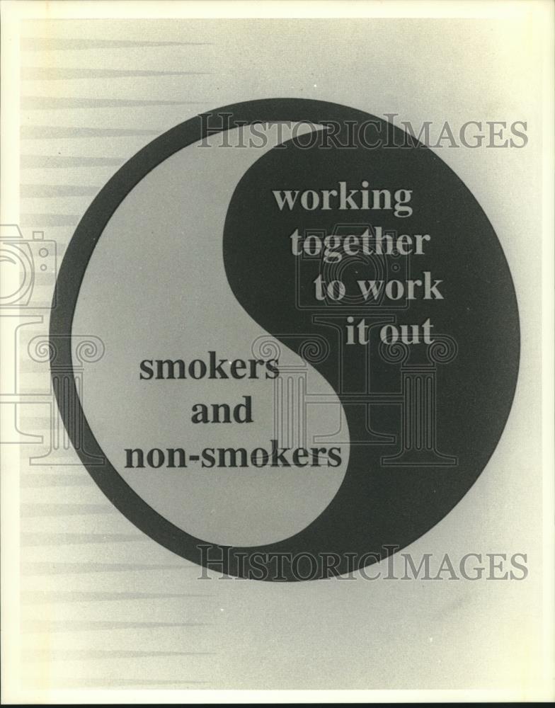 1993 Press Photo "Smokers and non-smokers working together to work it out" logo - Historic Images