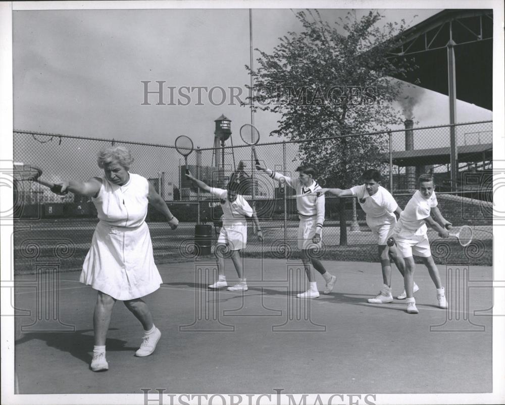 Press Photo Men Women Practicing Tennis Swings - RRQ19909 - Historic Images