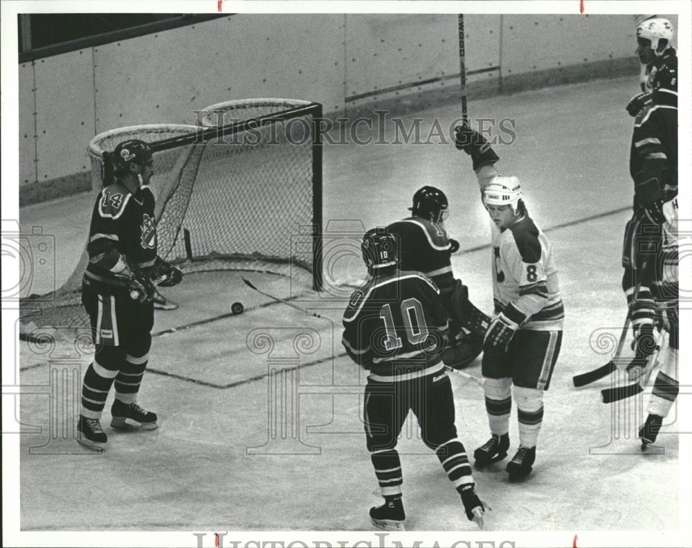 1983 Press Photo Bruce Eakin Tim Harrer goal flames - RRQ20315 - Historic Images