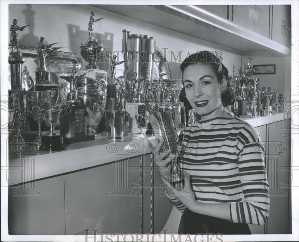 1954 Press Photo Mandel Showing Shooting Trophies - RRQ24005 - Historic Images