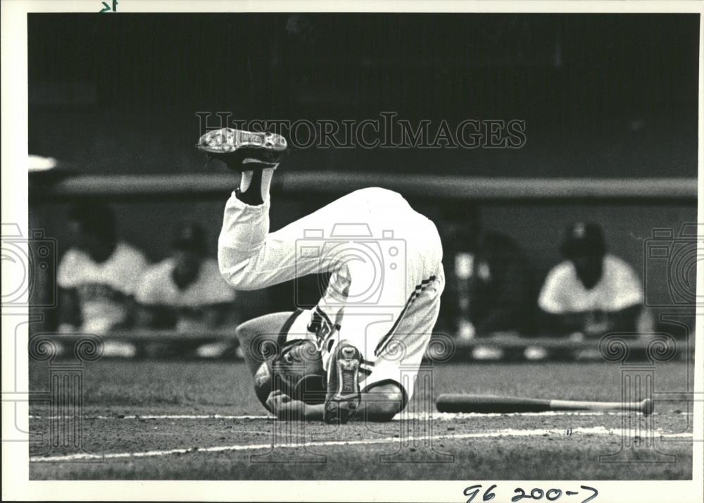 1987 Press Photo Billy Bates Denver Zephyrs Goes Down - RRQ24691 - Historic Images