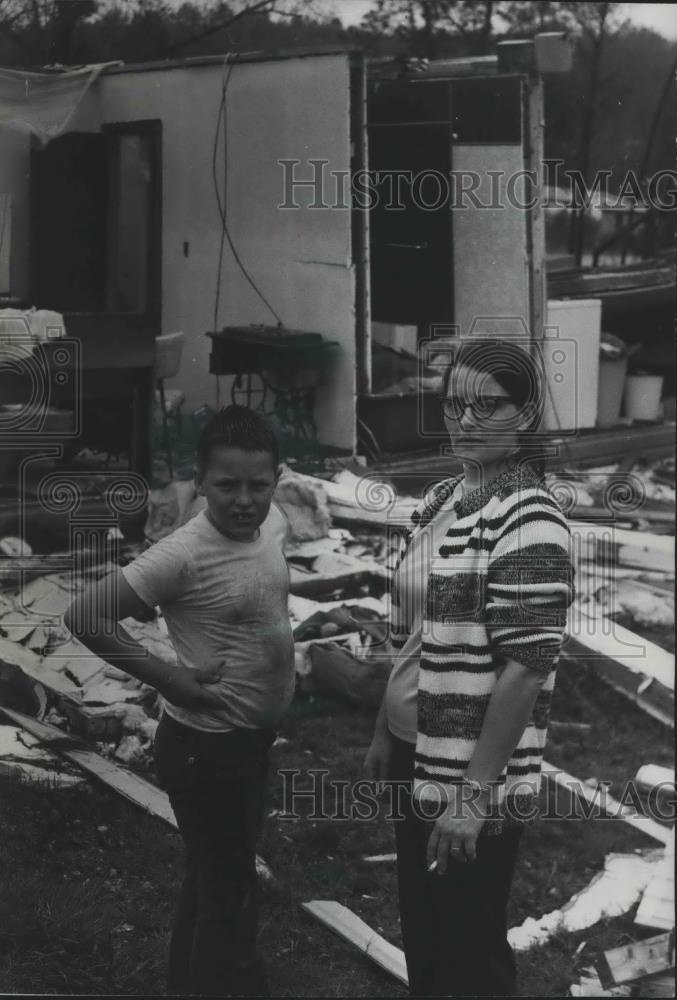 Press Photo Mrs. Akers and Son Tommy View Tornado Damage, Alabama - abna40247 - Historic Images