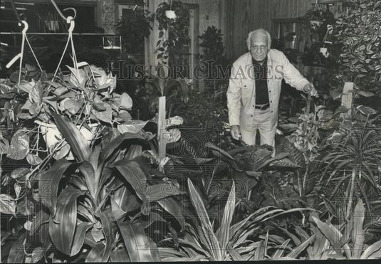 1977 Press Photo Pete Tortorigi among plants for display along Birmingham Green - Historic Images