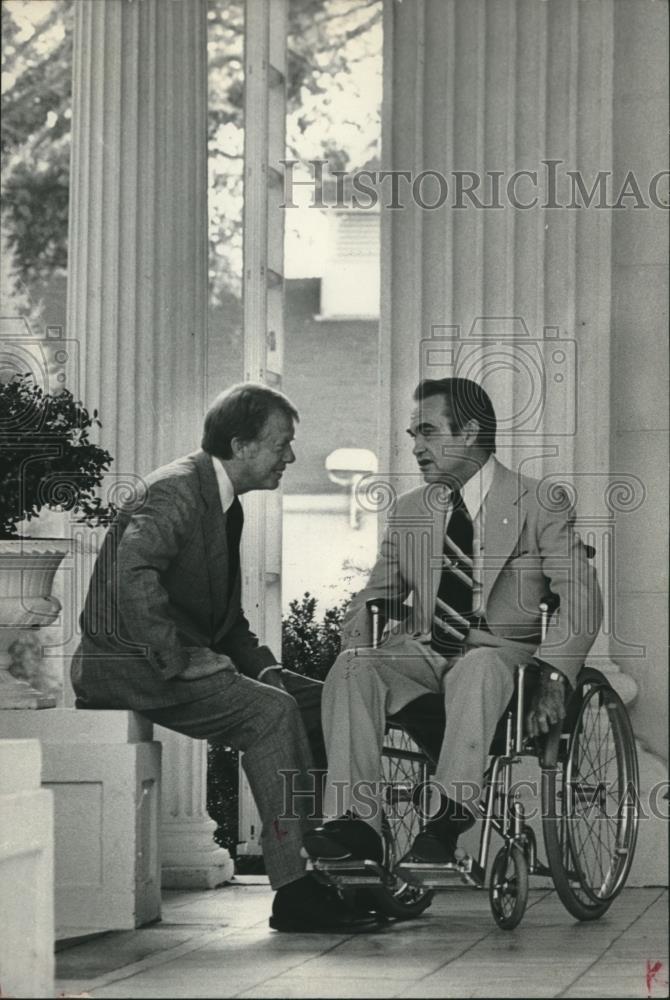 1977 Press Photo Alabama Governor George Wallace and Jimmy Carter in Montgomery - Historic Images
