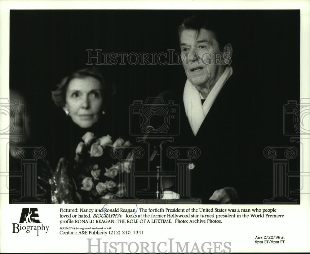 1996 Press Photo Nancy and Ronald Reagan A&amp;E Biography - mjc06946 - Historic Images