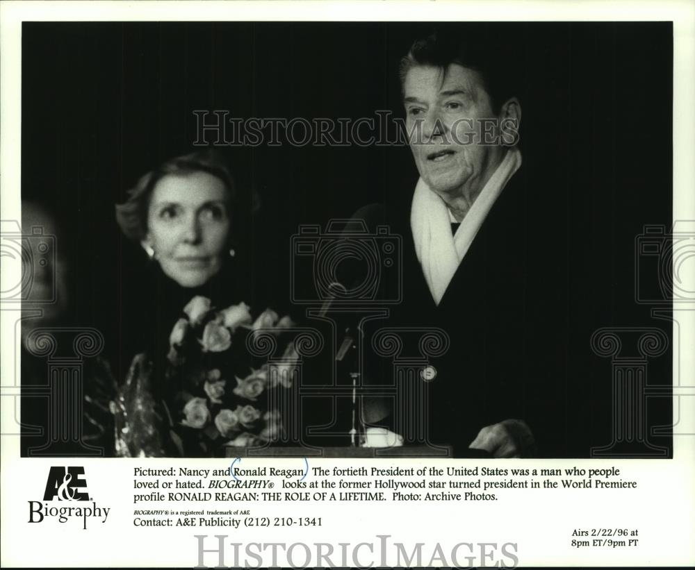1996 Press Photo Nancy and Ronald Reagan A&E Biography - mjc06946 - Historic Images
