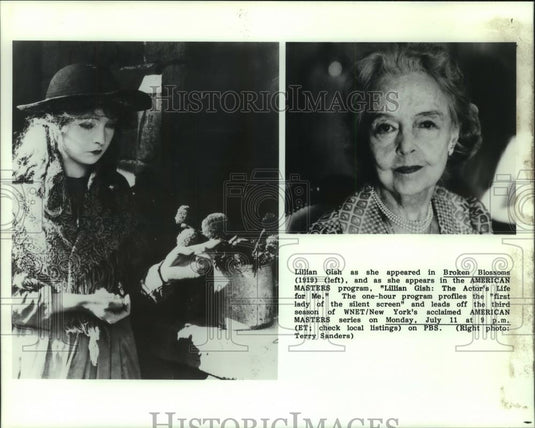 Press Photo Actress Lillian Gish current day and in silent film, Broken Blossom - Historic Images