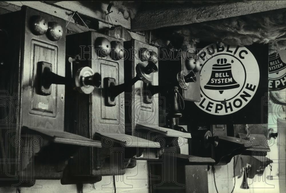 1983 Press Photo Wooden antique telephones - mjc07096 - Historic Images