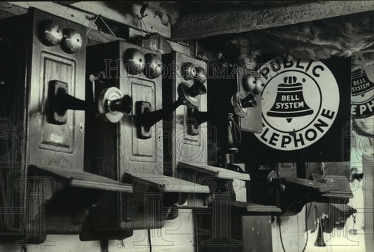 1983 Press Photo Wooden antique telephones - mjc07096 - Historic Images