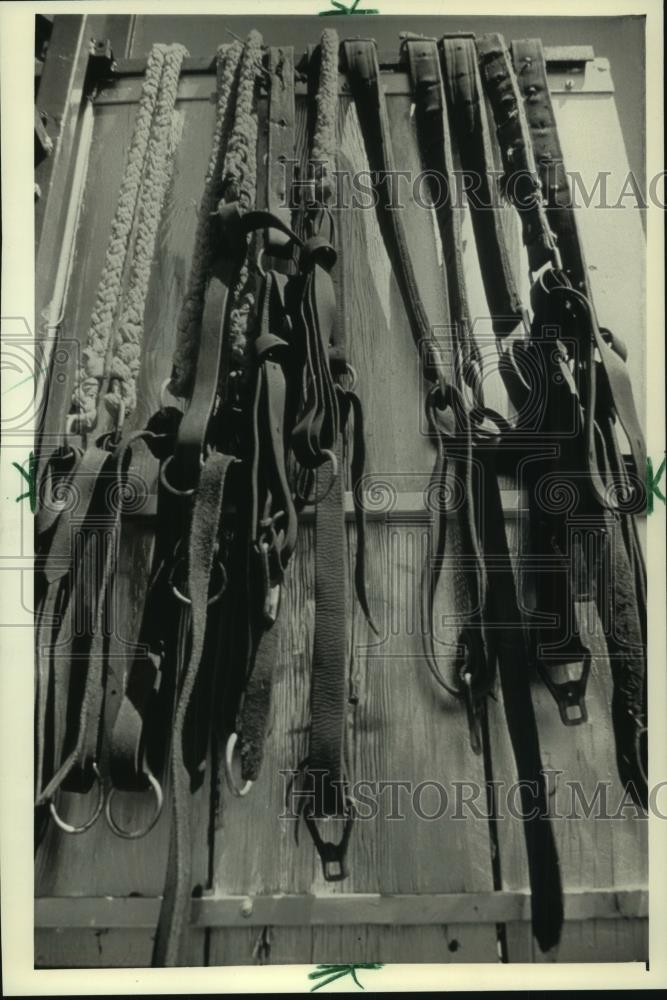 1991 Press Photo Harnesses On Fence At One Of West&#39;s Small-Town Rodeos - Historic Images