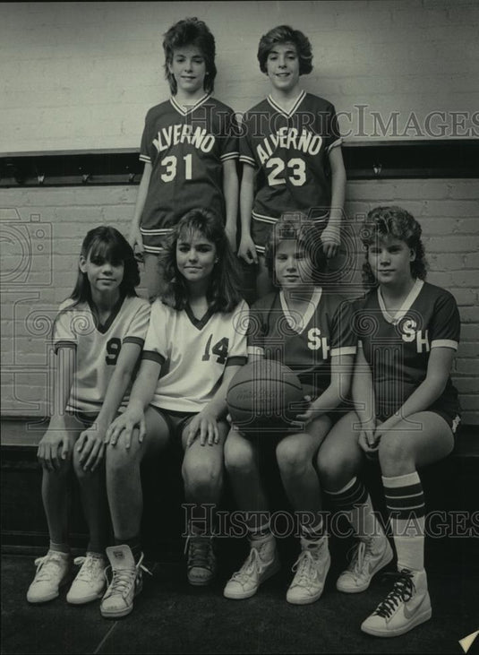 1986 Press Photo Three sets of twins who play each other in basketball league - Historic Images