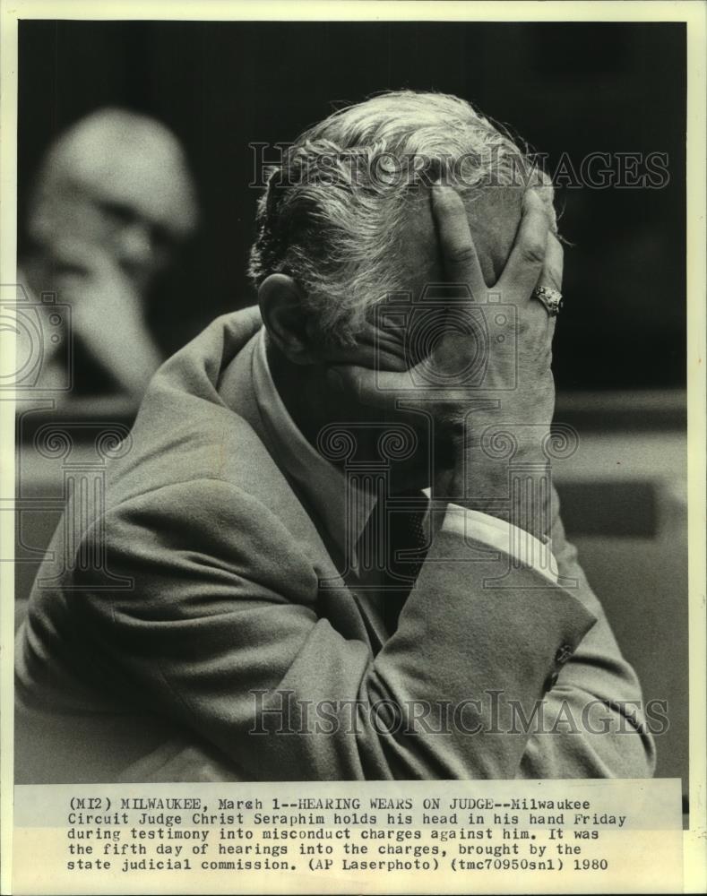 1980 Press Photo Christ Seraphim, Milwaukee Judge during misconduct trial - Historic Images