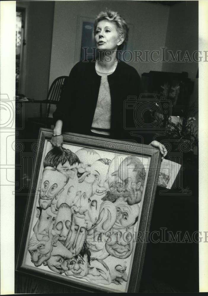 1984 Press Photo Jo Sullivan, Broadway actress/singer, shows off husband's art - Historic Images