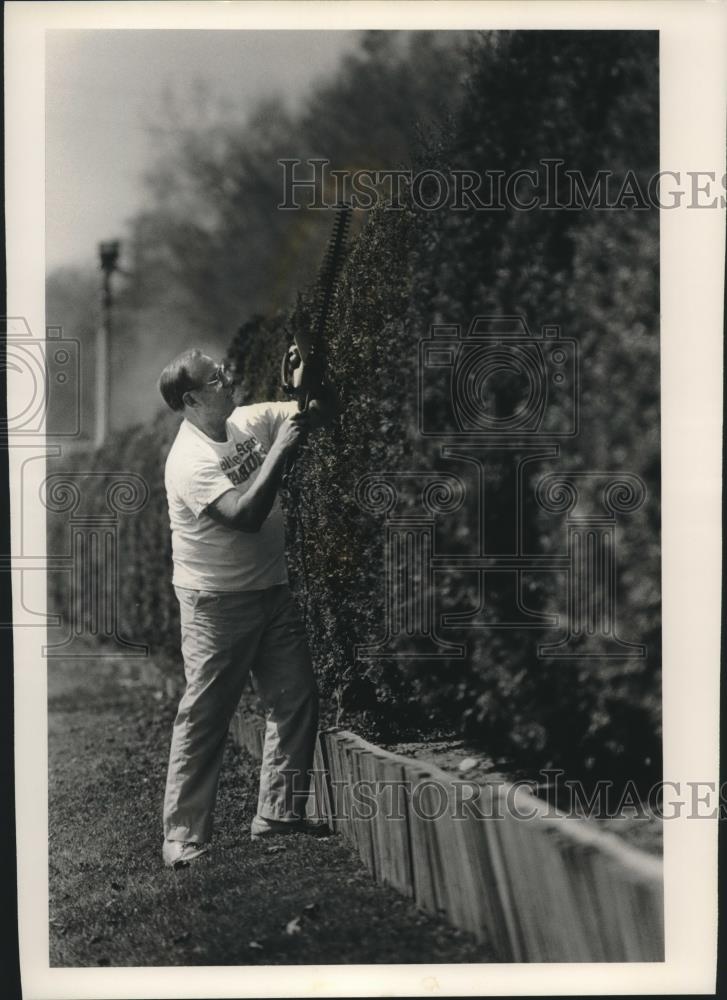 1994 Press Photo Jack Kammer trims his 240 trees in Madison at least once a year - Historic Images