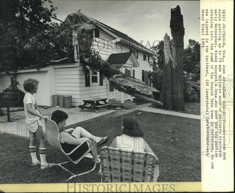 1981 Press Photo Wisconsin storm sent tree crashing into Donald Yahn&#39;s home - Historic Images