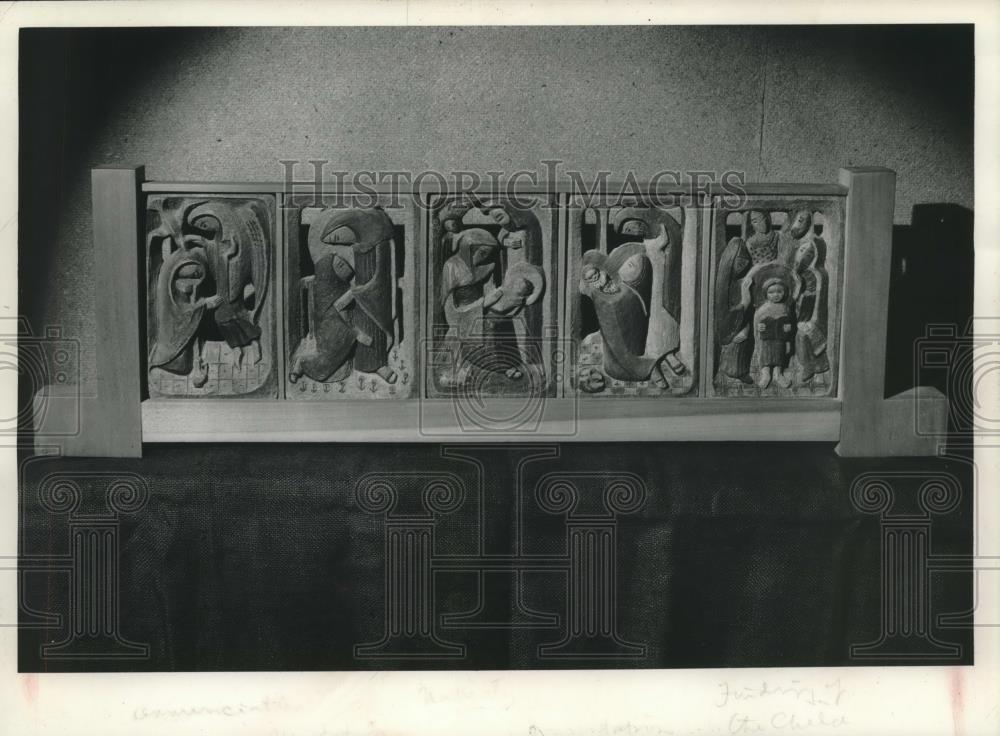 Press Photo Rosary Plaques in high fired terra cotta inset in wood - mjc11489 - Historic Images