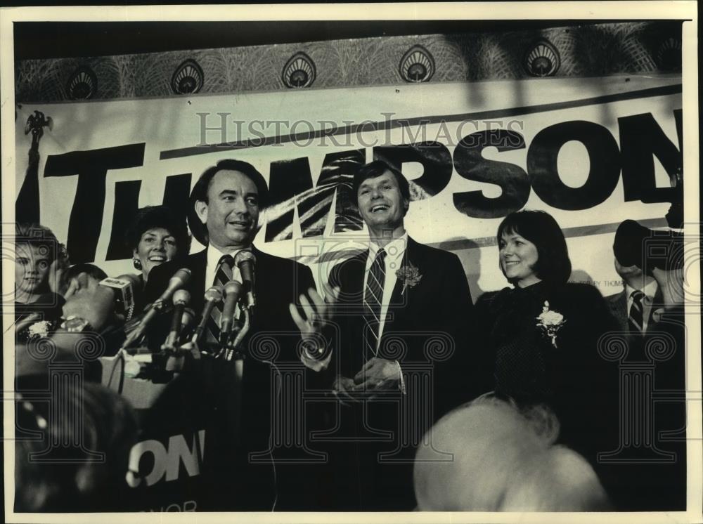 1986 Press Photo Governor-elect Tommy G. Thompson &amp; wife Sue Ann in Madison - Historic Images