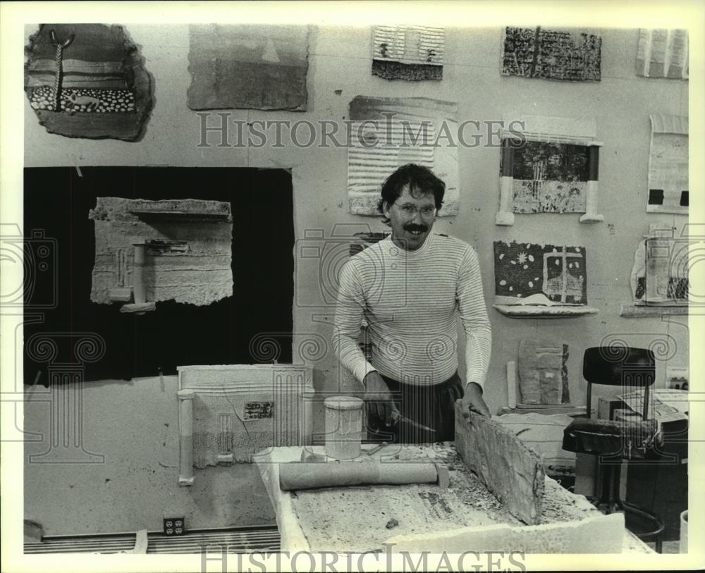 Artist Mark Tomlinson worked in his rural Wisconsin studio, 1986