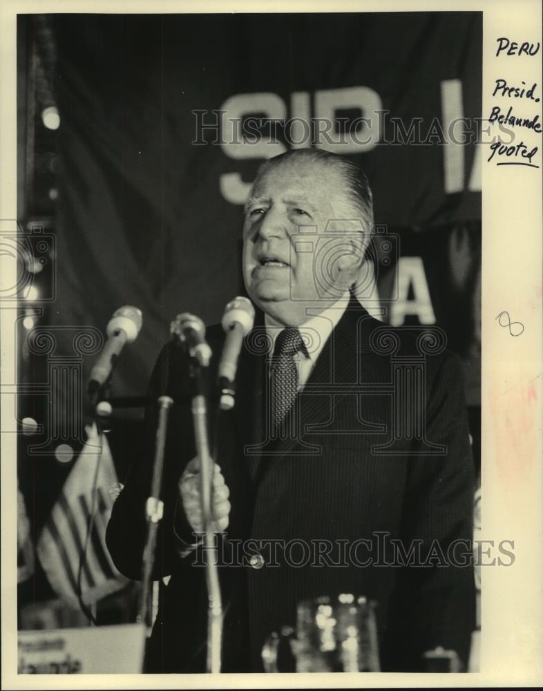 1983 Press Photo Fernando Belaunde Terry, President of Peru speaking - mjc12870 - Historic Images