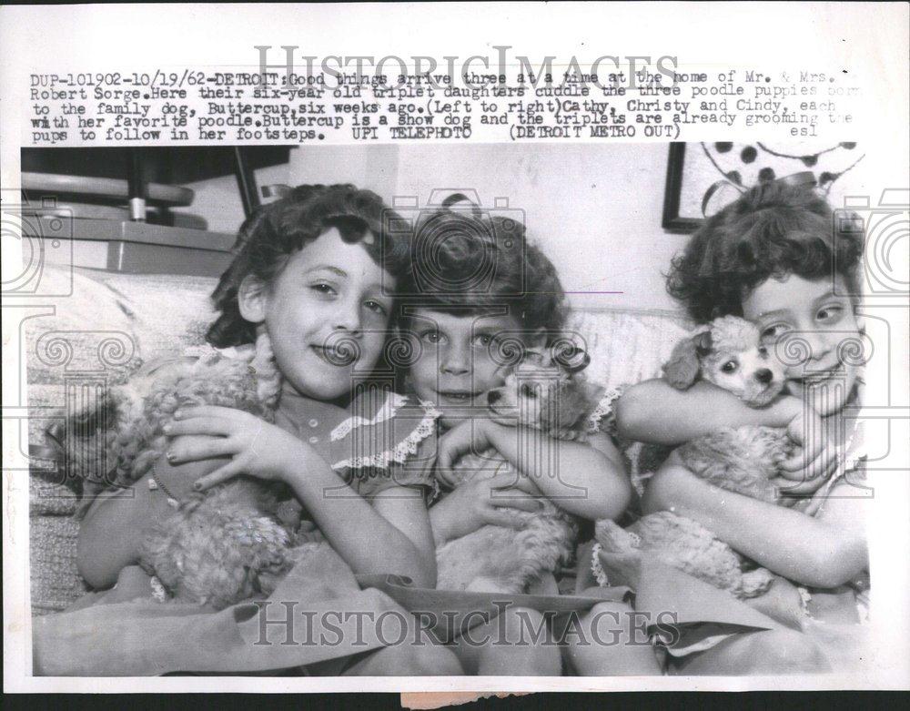 1962 Press Photo Robert Sorge Triplet Daughter Dog Home - RRV42265 - Historic Images