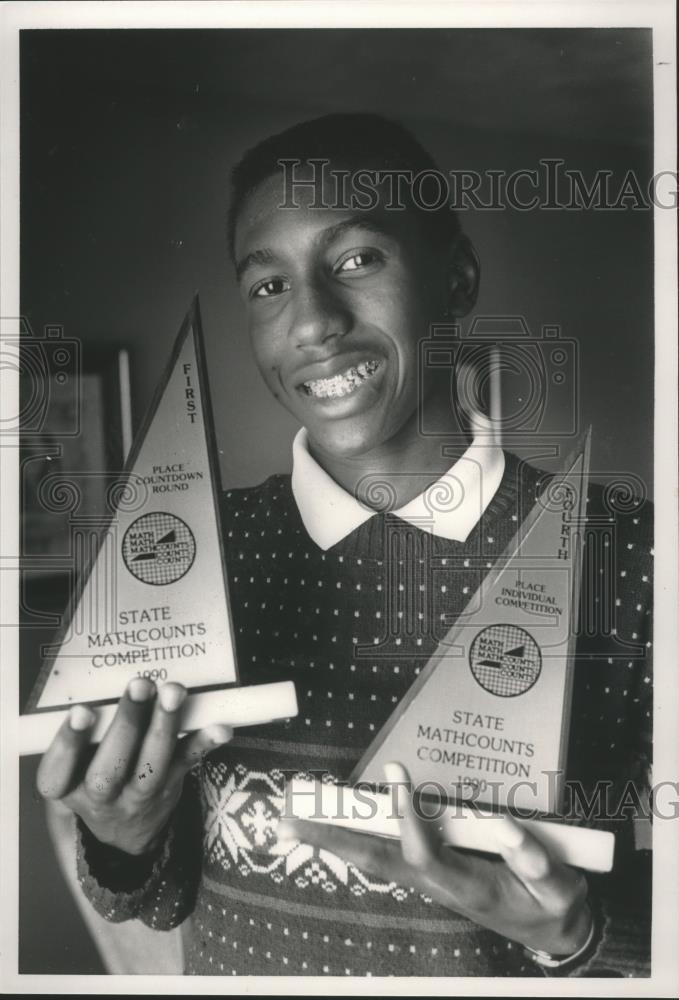 1990 Press Photo James Houston Junior, Math Wizard with Awards - abna32059 - Historic Images