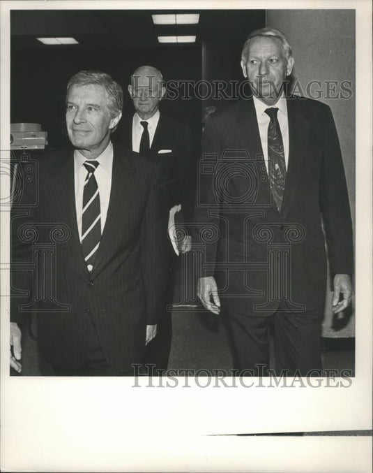 1991 Press Photo Robert Mosbacher, with Winton Blount, Governor Hunt, Alabama - Historic Images