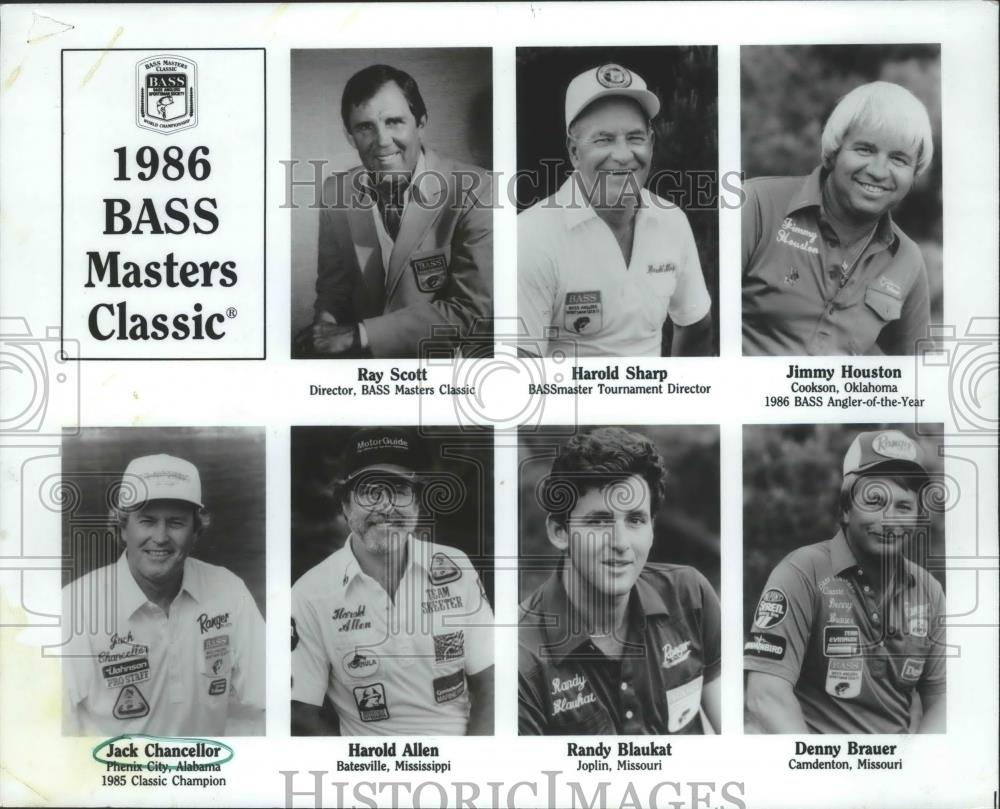 1986 Press Photo Bass Masters Classic Top Fishermen Line-Up With Directors - Historic Images