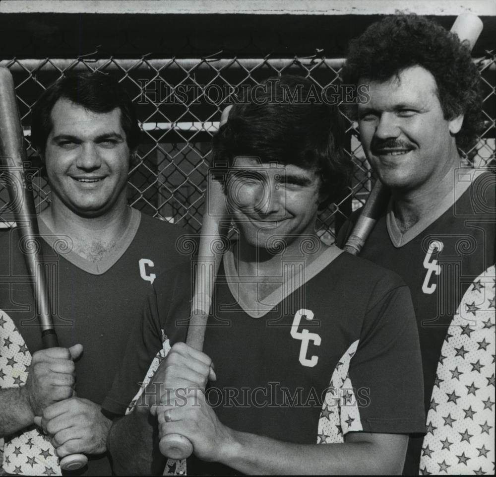 1978 Press Photo Softball Players Butch Brezina, John Daniels, Gary Crane - Historic Images