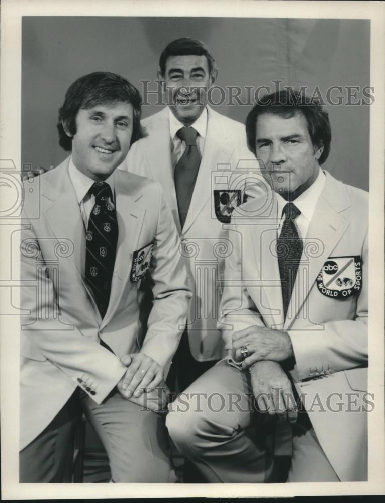 1979 Press Photo Fran Tarkenton joins Howard Cosell and Frank Gifford on ABC. - Historic Images