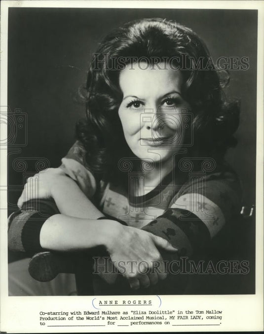 1977 Press Photo Anne Rogers co-starring in My Fair Lady as Eliza Doolittle - Historic Images