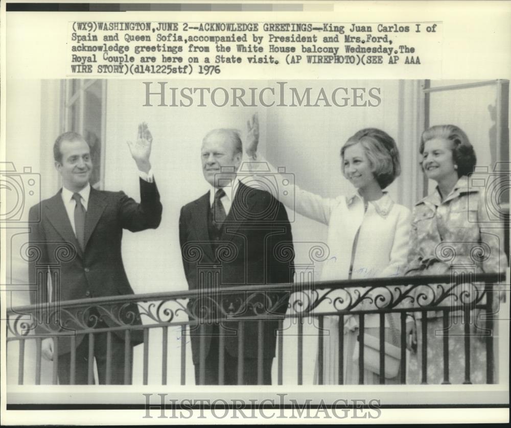 1976 Press Photo King Juan Carlos I, President Ford and wives at White House - Historic Images