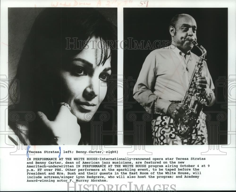 1989 Press Photo Actress Teresa Stratas and Jazz Musician Benny Carter - Historic Images